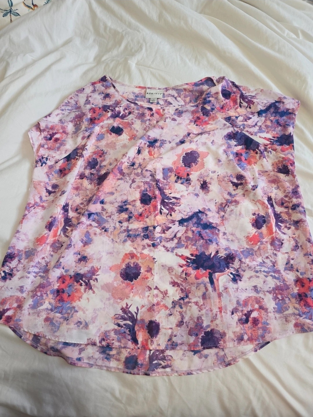 Ava & Viv Pink Floral Watercolor Cap-Sleeve Blouse